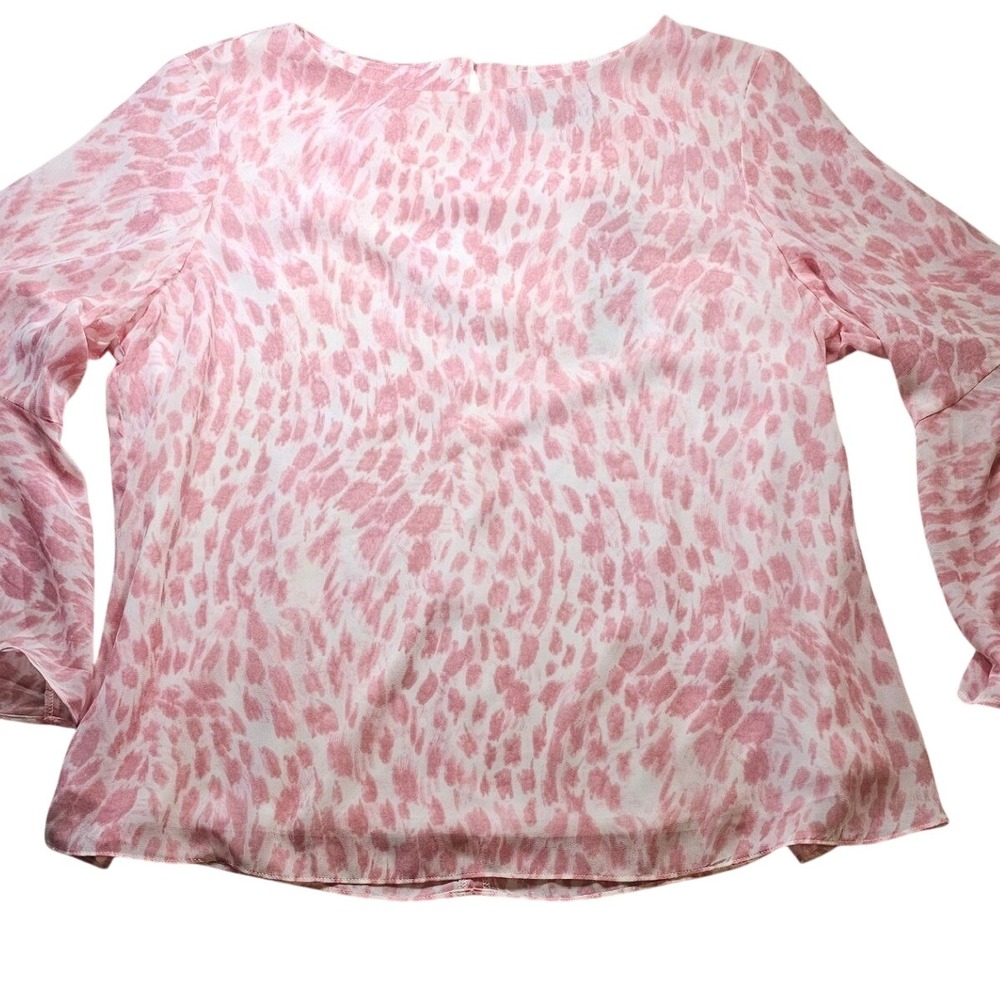 Black Label by Evan-Picone Pink Animal Print Bell‎ Sleeve Blouse NWT PL